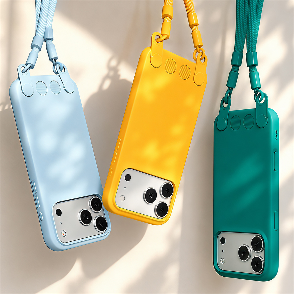 Matte Frosted Case - Crossbody Lanyard Matte Liquid Silicone Phone