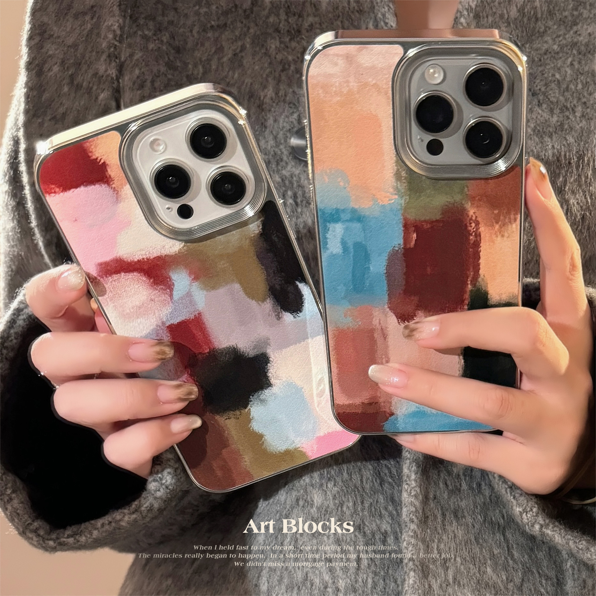 Gradient Color Case - ins Artistic Colorful Gradient Splicing Leather