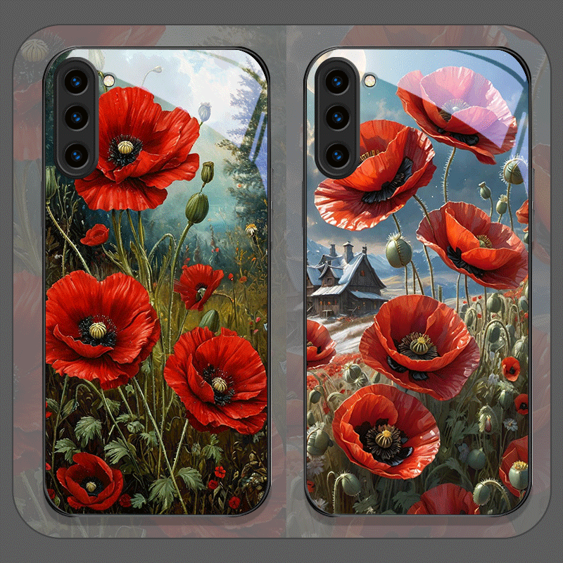 Phone Cases Galaxy S25 - Retro Poppy Flower Bloom Hot Red