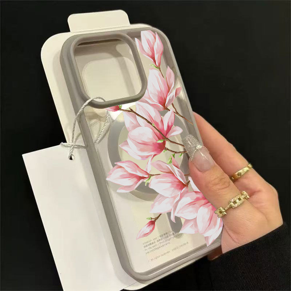 Matte Frosted Case - Fashion Flower Magnetic Phone Case For