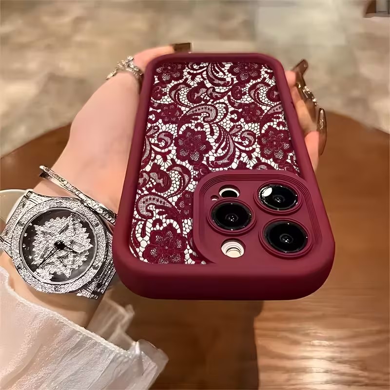 Phone Cases Trendy - Red Lace Trendy Pattern Phone Case