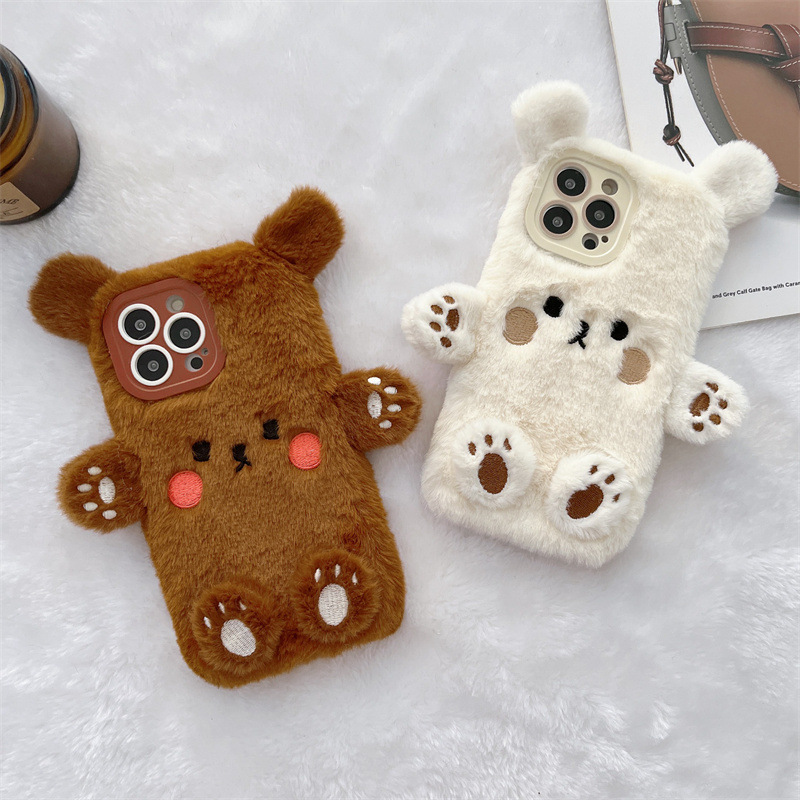 Korean 3D Cartoon Bear Fluffy  - Phone Cases For Iphone 13 บทวิจารณ์และราคา