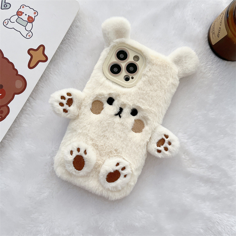 Korean 3D Cartoon Bear Fluffy  - Phone Cases For Iphone 13 บทวิจารณ์และราคา
