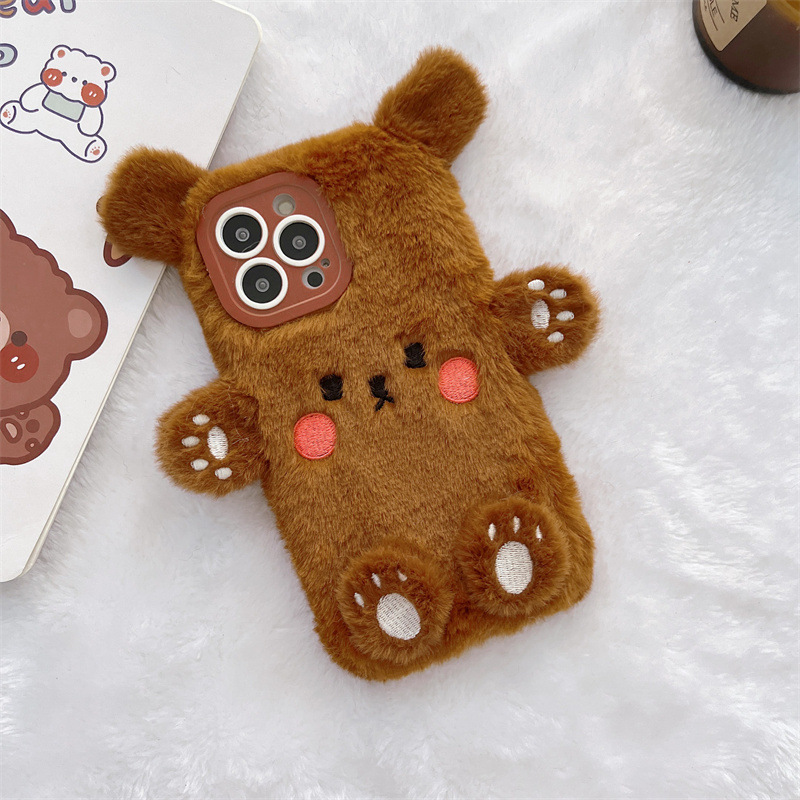 Korean 3D Cartoon Bear Fluffy  - Phone Cases For Iphone 13 บทวิจารณ์และราคา