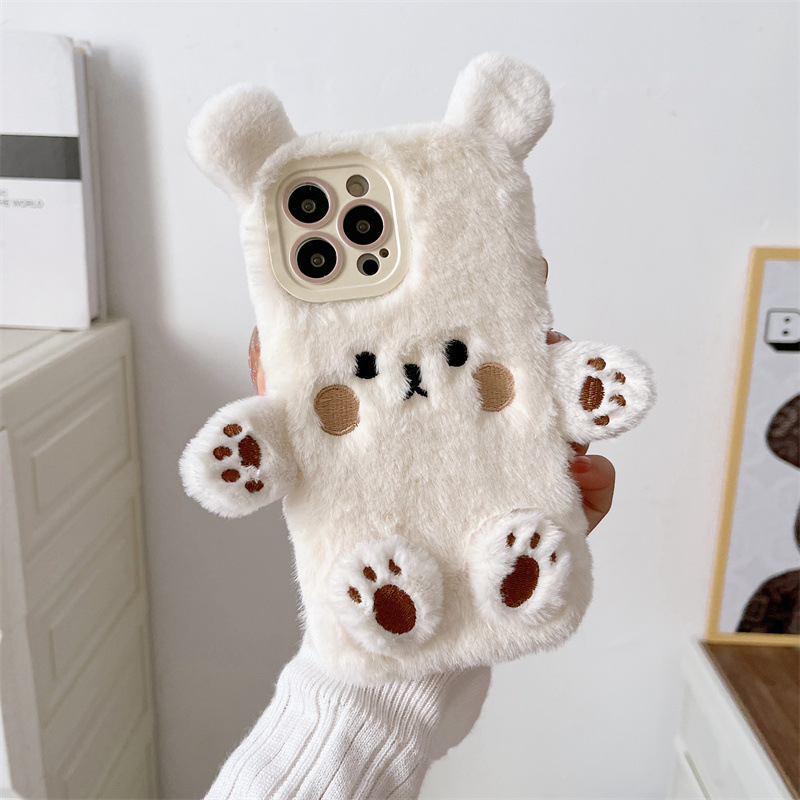 Korean 3D Cartoon Bear Fluffy  - Phone Cases For Iphone 13 บทวิจารณ์และราคา