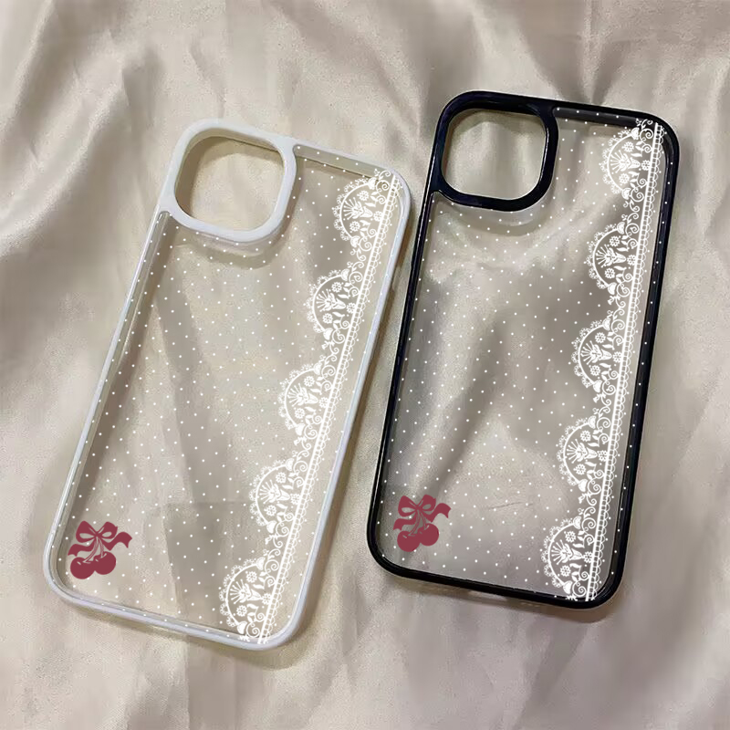 Cute Cherry Bow White Lace Pol - Phone Cases Xr Cute บทวิจารณ์และราคา