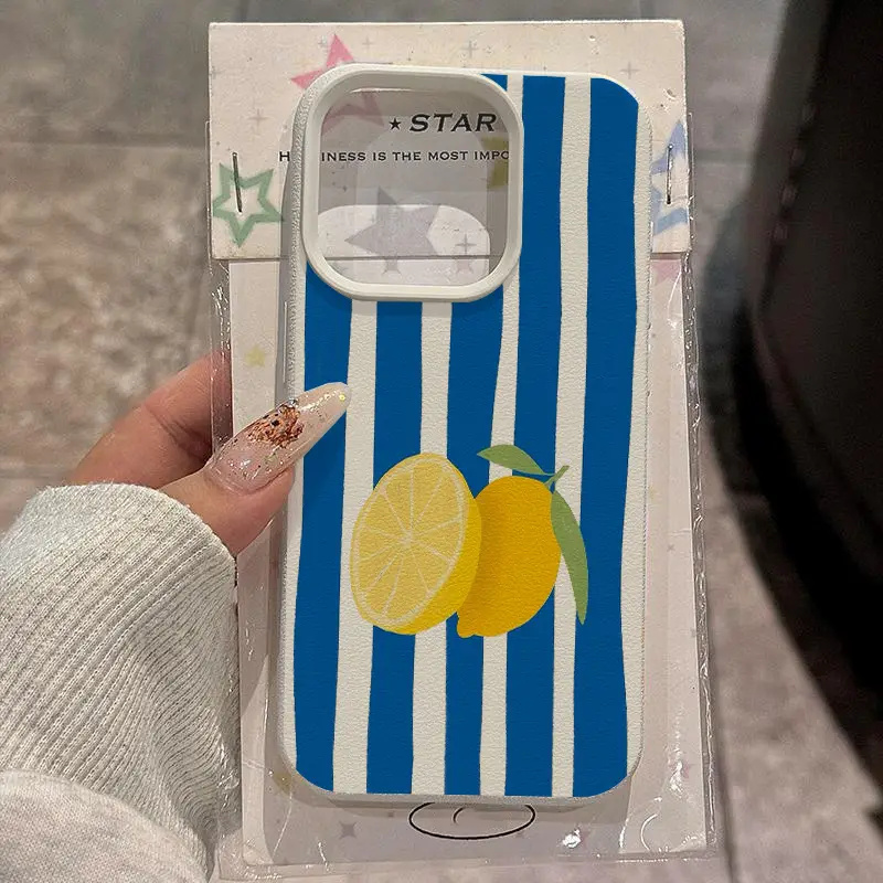 Yellow Lemon Blue Stripe Patte - Phone Cases Blue บทวิจารณ์และราคา