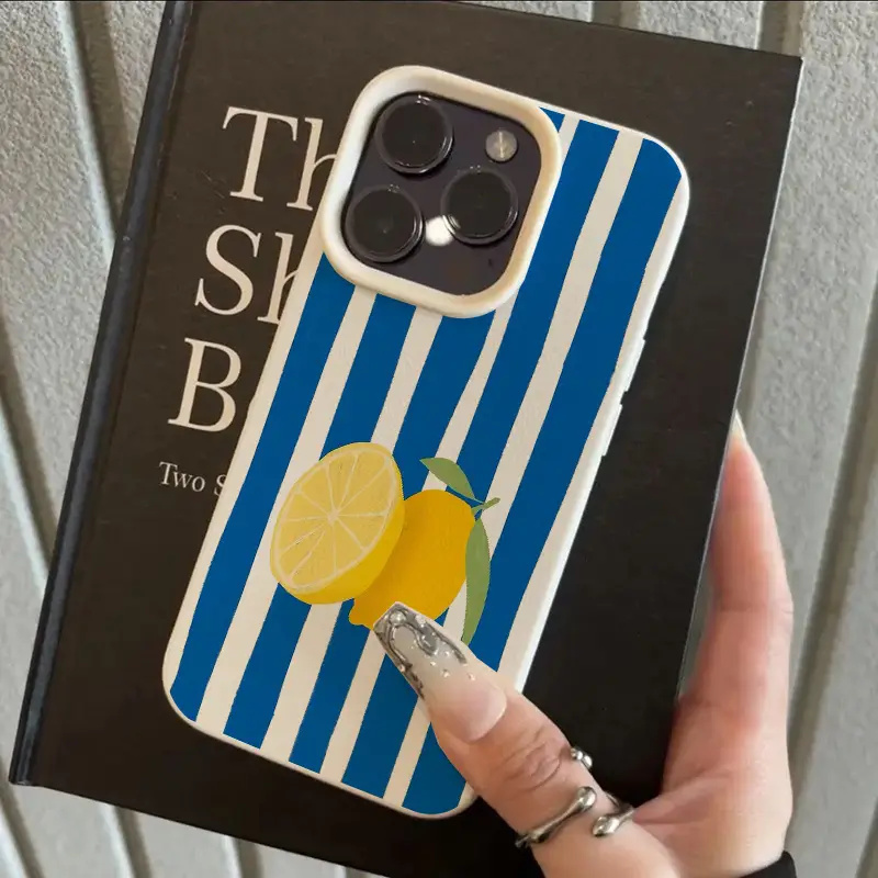 Yellow Lemon Blue Stripe Patte - Phone Cases Blue บทวิจารณ์และราคา