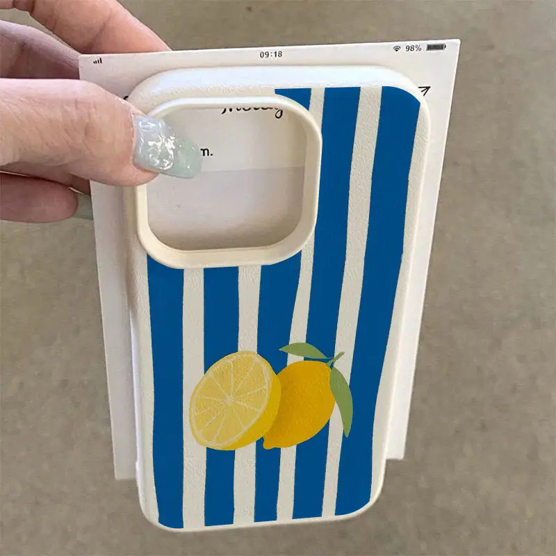 Yellow Lemon Blue Stripe Patte - Phone Cases Blue บทวิจารณ์และราคา