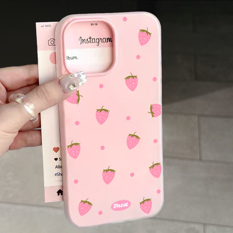 Sweet Pink Strawberry Pattern  - Phone Cases Pink บทวิจารณ์และราคา