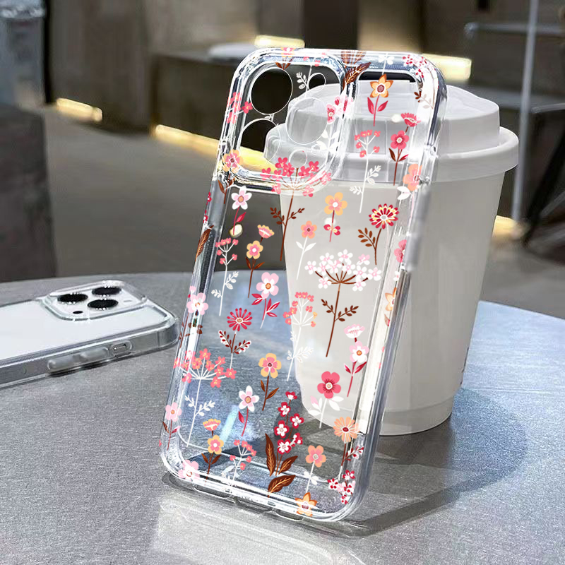 White Pink Floral Transparent  - Phone Cases Pink บทวิจารณ์และราคา
